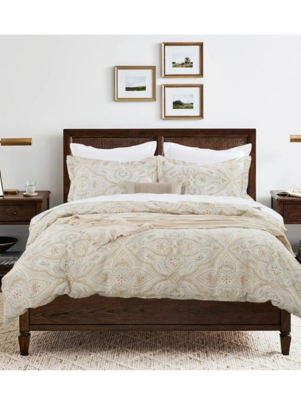 Gold & Gray Print 100% Cotton 3Pc Duvet Set - CALIFORNIA KING